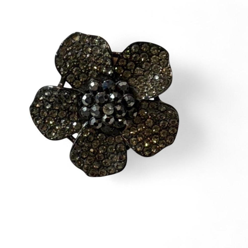 Hematite Rhinestone Flower Statement Ring, Women's Size 7‎